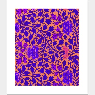 Vibrant Blue Floral Pattern Posters and Art